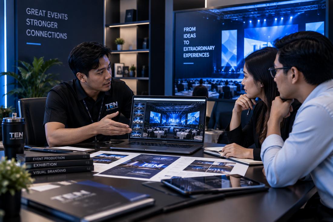 Tim TEN EVENT SOLUTIONS menjalankan pekerjaan event